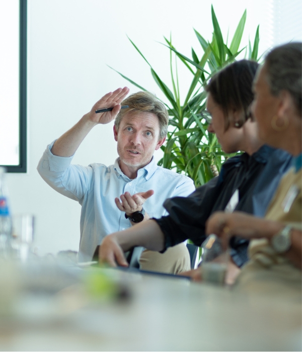 Mand forklarer til et møde