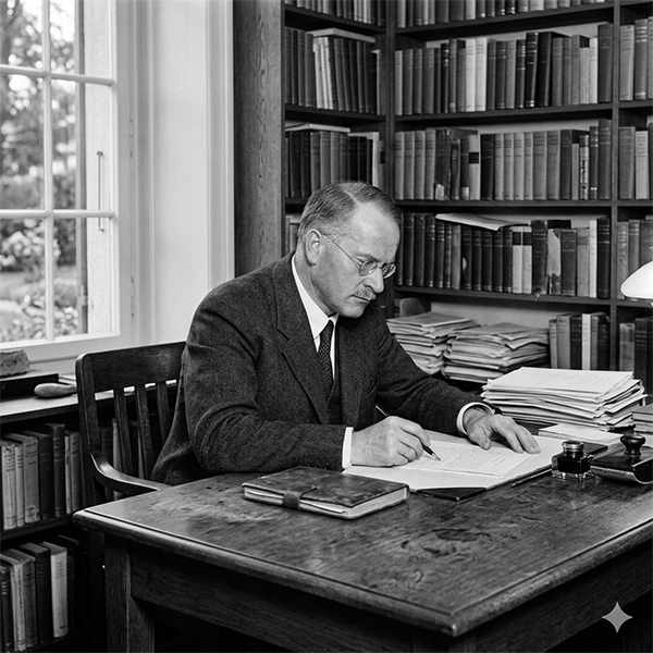Carl-Gustav-Jung-working-in-office-600x600 Carl Gustav Jung studying Psychological Types